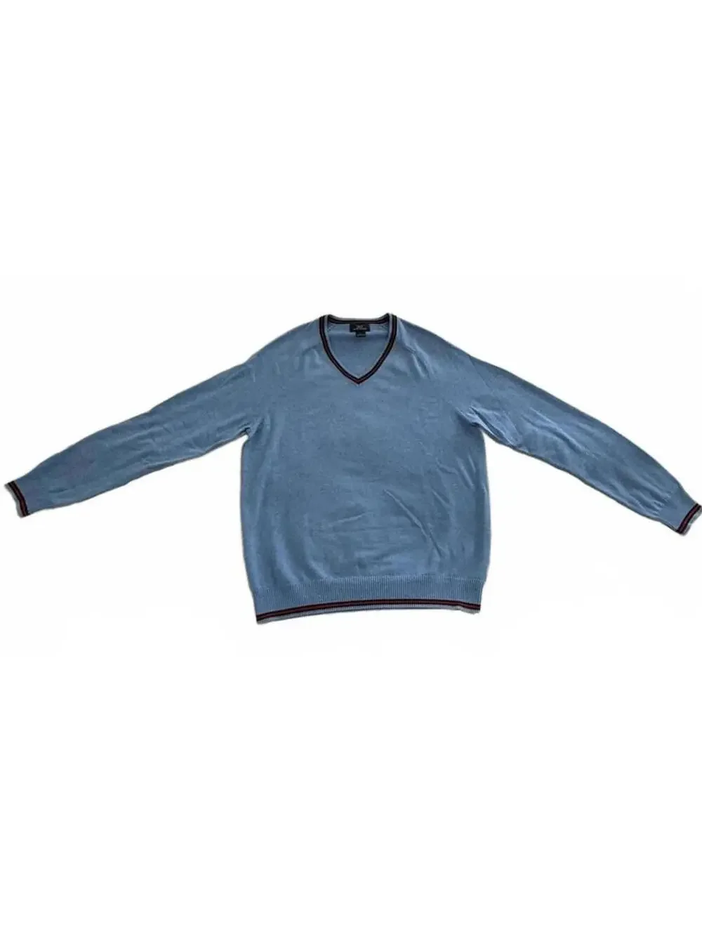 Brooks Brothers Sweater Mens Large Blue V Neck 346 Cotton Trim Pullover Knit